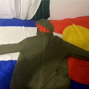 Patagonia Forest Green Hooded Jacket with Orange Lining